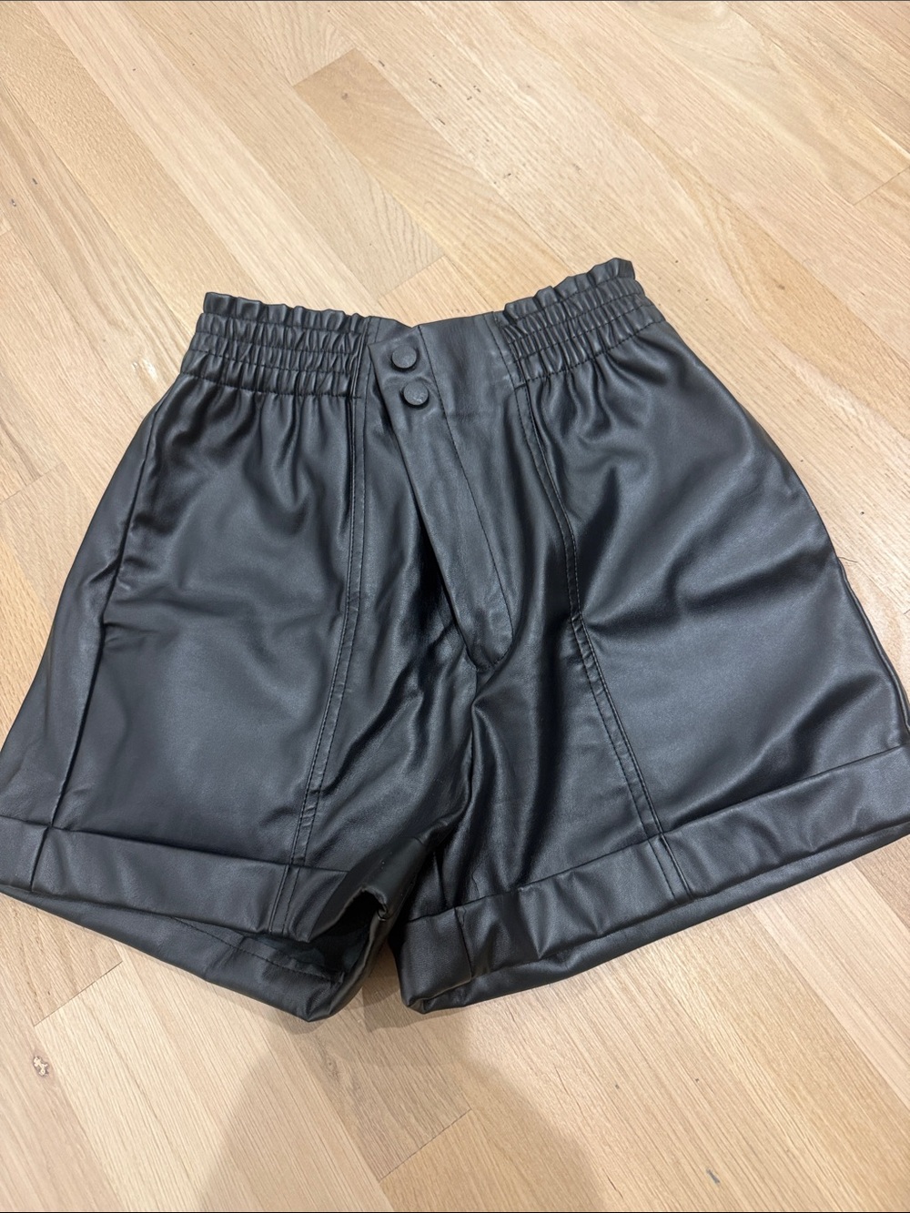 Vici Black Faux Leather Flat Front Women's Shorts